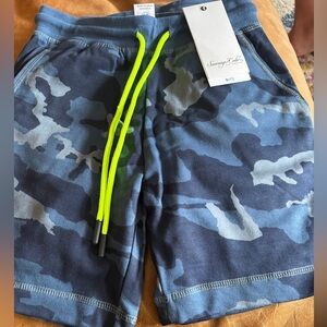 Sovereign Code Navy Camouflage Shorts with Bright Yellow Drawstring